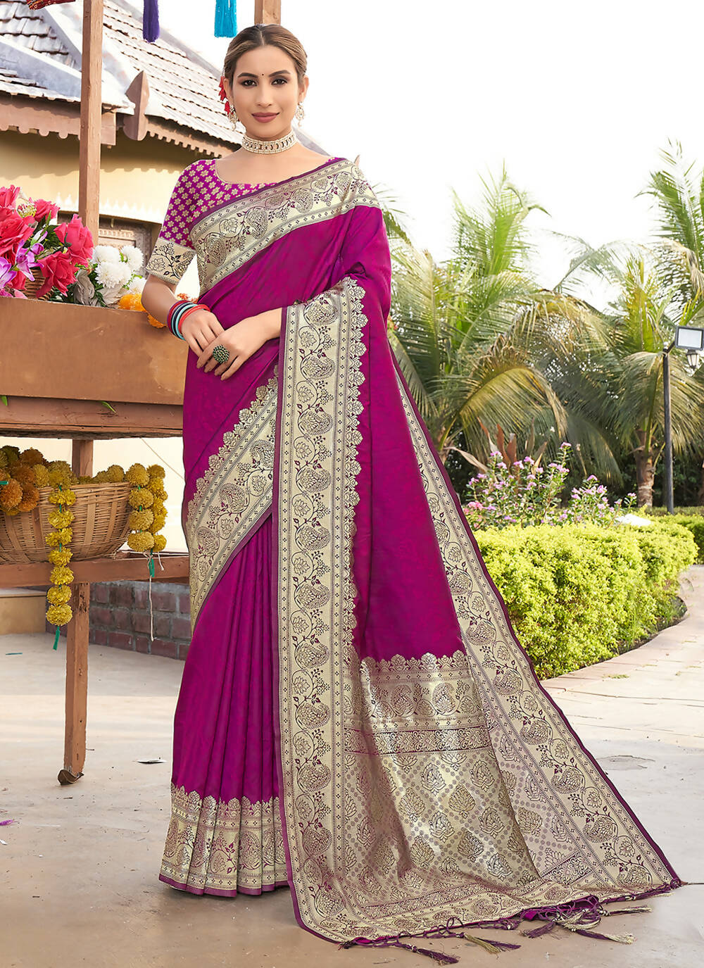 Purple Banarasi Silk Woven Design Saree with Unstitched Blouse Piece - Aachal - Distacart