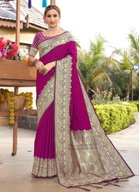 Thumbnail for Purple Banarasi Silk Woven Design Saree with Unstitched Blouse Piece - Aachal - Distacart