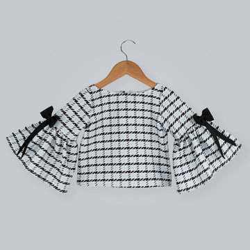 Pink Cow Fashions Box Printed Top With Bow - Distacart
