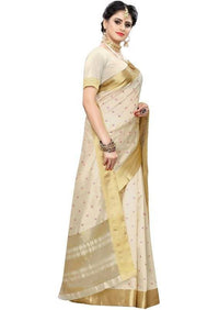Thumbnail for Vamika Weaving Cream Cotton Polyester Silk Saree (Kerala Tikki)