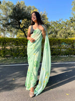 Thumbnail for Vamsee Green Chiffon Designer Saree - Distacart