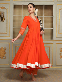 Thumbnail for Pomcha Jaipur Orange Saadgi Orange Mirror Work Anarkali Set - Distacart
