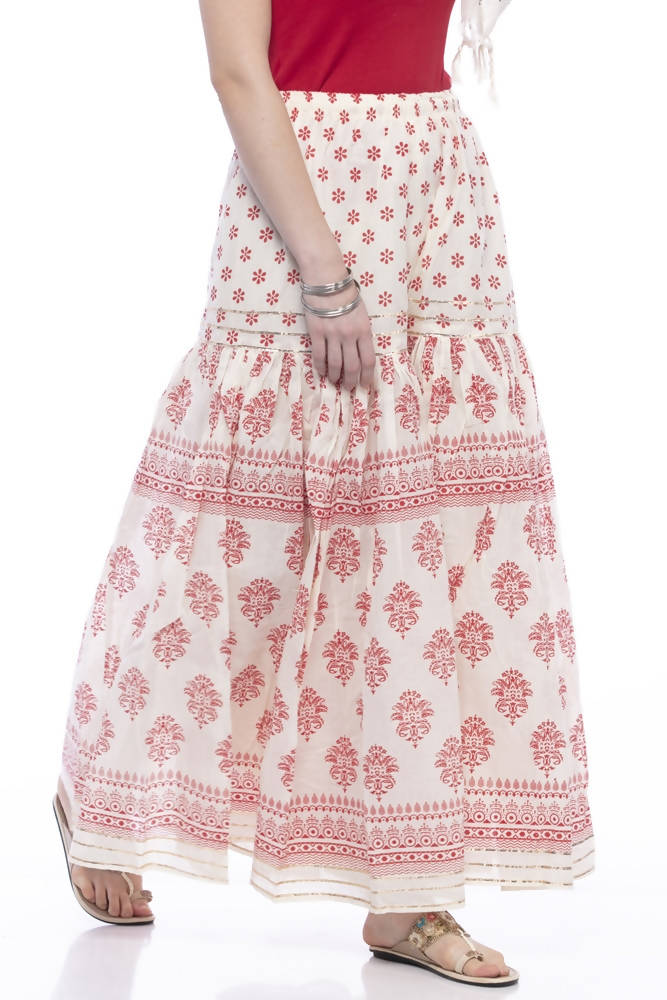 Mominos Fashion Cotton Block Print With Lace Work Off White Red Color Prints Palazzo - Distacart