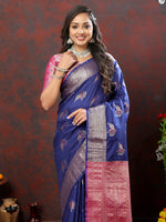 Thumbnail for Lorenvalley Fashion Navyblue Soft Silk Woven Design Zari Weaving Saree - Distacart