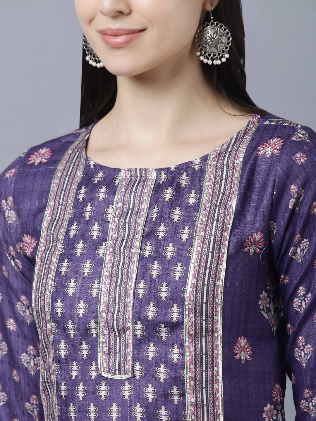 Myshka Women Purple Ethnic Motifs Printed Kurta - Distacart
