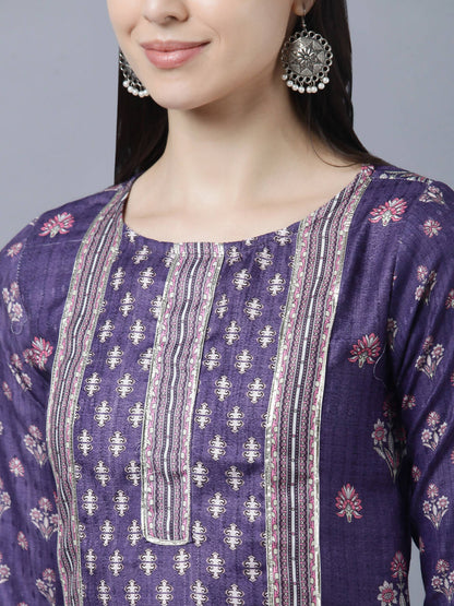 Myshka Women Purple Ethnic Motifs Printed Kurta - Distacart