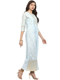 Thumbnail for Ahalyaa Women Blue & Silver-Coloured Yoke Design A-Line Kurta - Distacart