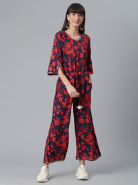 Thumbnail for Ahalyaa Womens Navy & Red Rayon Printed Jumpsuit
