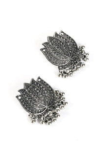 Thumbnail for Tehzeeb Creations Silver Colour Oxidised Necklace And Earring With Lotus Design