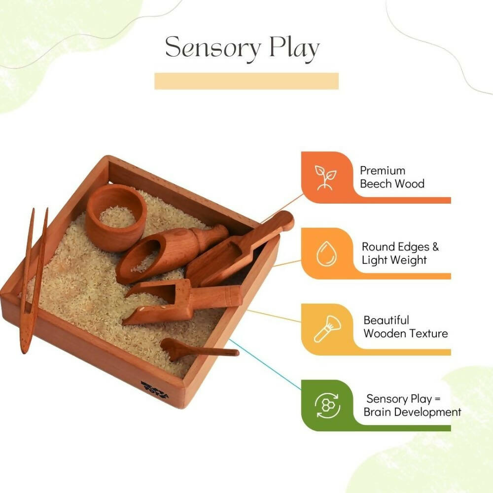 Nesta Toys Sensory Wooden Toy Set with Montessori Tray - Beech Wood - Distacart