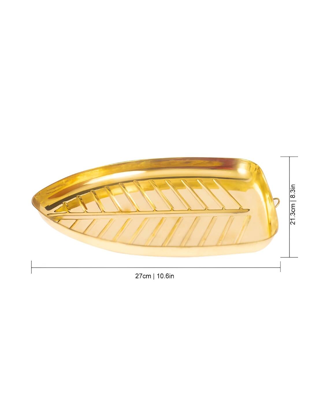 Spillbox Gold-Toned Brass Textured Banana-leaf Shaped Thali Pooja Essential - Distacart