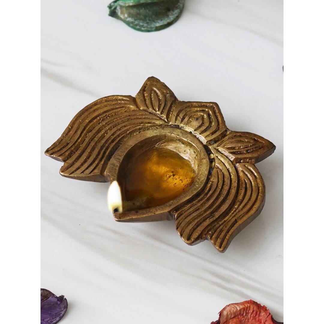 eCraftIndia Gold Toned Lotus Shaped Traditional Brass Diya - Distacart