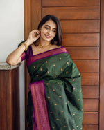 Thumbnail for DEIANA'S Beautiful Golden Jari with New Design Soft Lichi Silk Saree - Green - Distacart