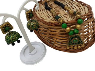 Terracotta Medium Necklace Set with Pendant Paired with Temple Earrings