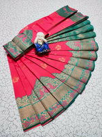 Thumbnail for DEIANA'S Beautiful Golden Jari with New Design Soft Lichi Silk Saree - Red - Distacart