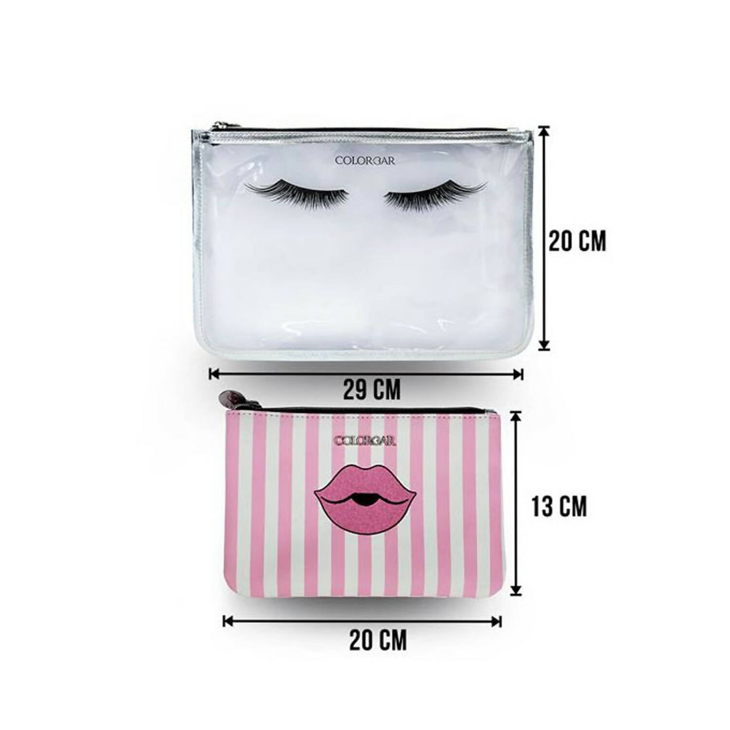 Colorbar Pouch Lips & Lashes Flat Pouches (Set Of Two) - White+Blush Pink - Distacart