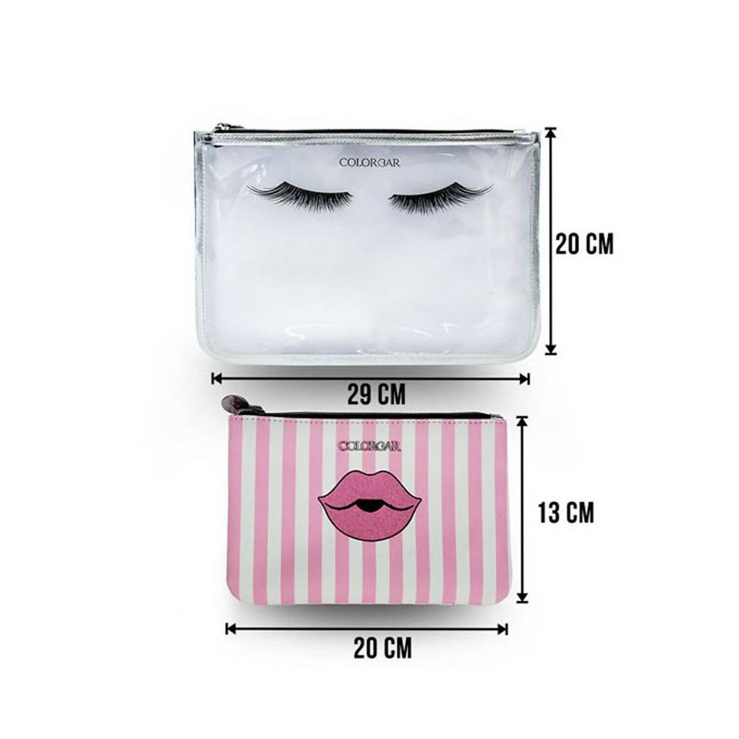 Colorbar Pouch Lips & Lashes Flat Pouches (Set Of Two) - White+Blush Pink - Distacart
