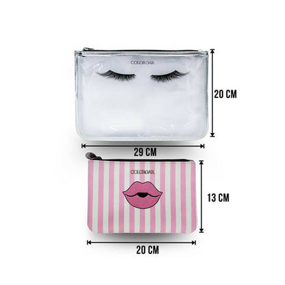 Colorbar Pouch Lips & Lashes Flat Pouches (Set Of Two) - White+Blush Pink - Distacart