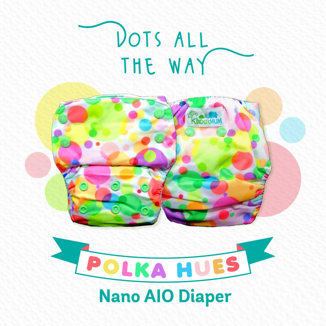 Kindermum Nano Aio Cloth Diaper With 2 Organic Cotton Inserts- Polka hues For Kids - Distacart