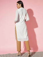 Thumbnail for Myshka Women White Solid Georgette Straight V-Neck Kurtas - Distacart