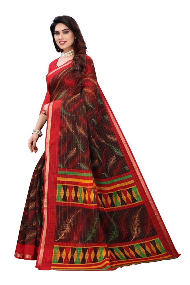 Vamika Brown Linen Zari Border Saree