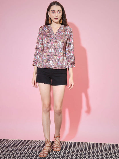 Myshka Women's Multi Printed V-Neck Top - Distacart