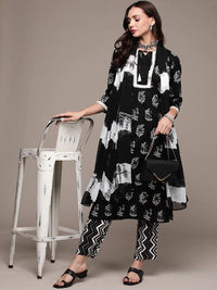 Thumbnail for Anubhutee Black Printed Pure Cotton Kurta with Trousers & With Dupatta - Distacart