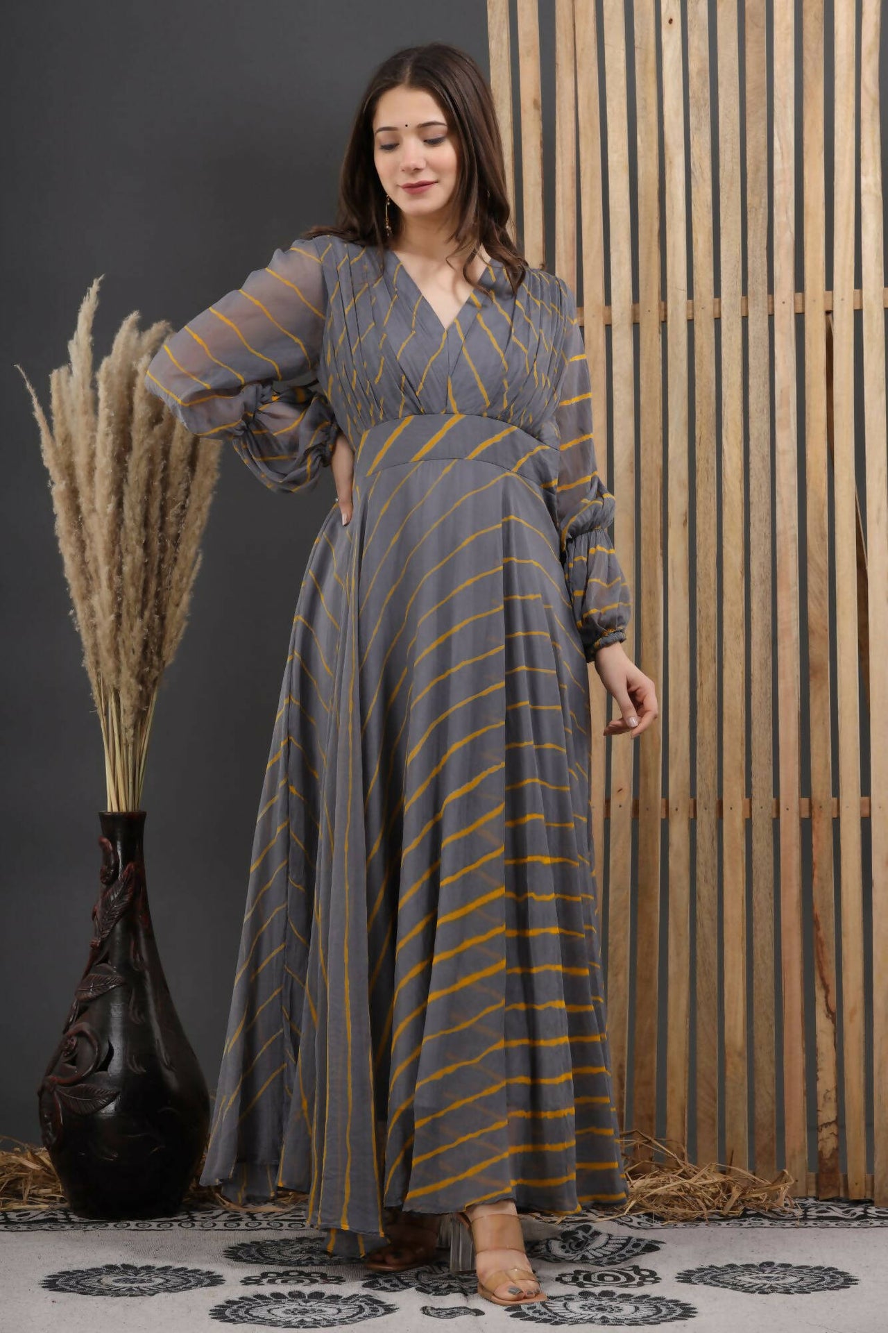 Women's Grey Leheriya Dress - Isya - Distacart