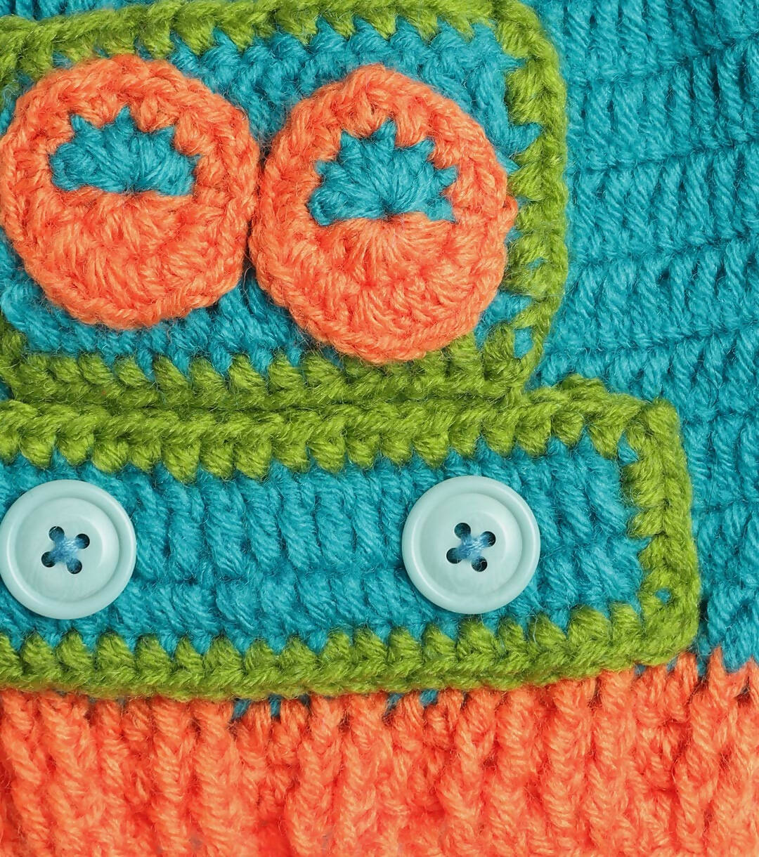 Chutput Kids Woollen Hand Knitted robot Detail Cap - Sea Green - Distacart