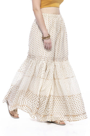 Mominos Fashion Trendy Cotton Off White Gold Print With Gota Sharara - Distacart