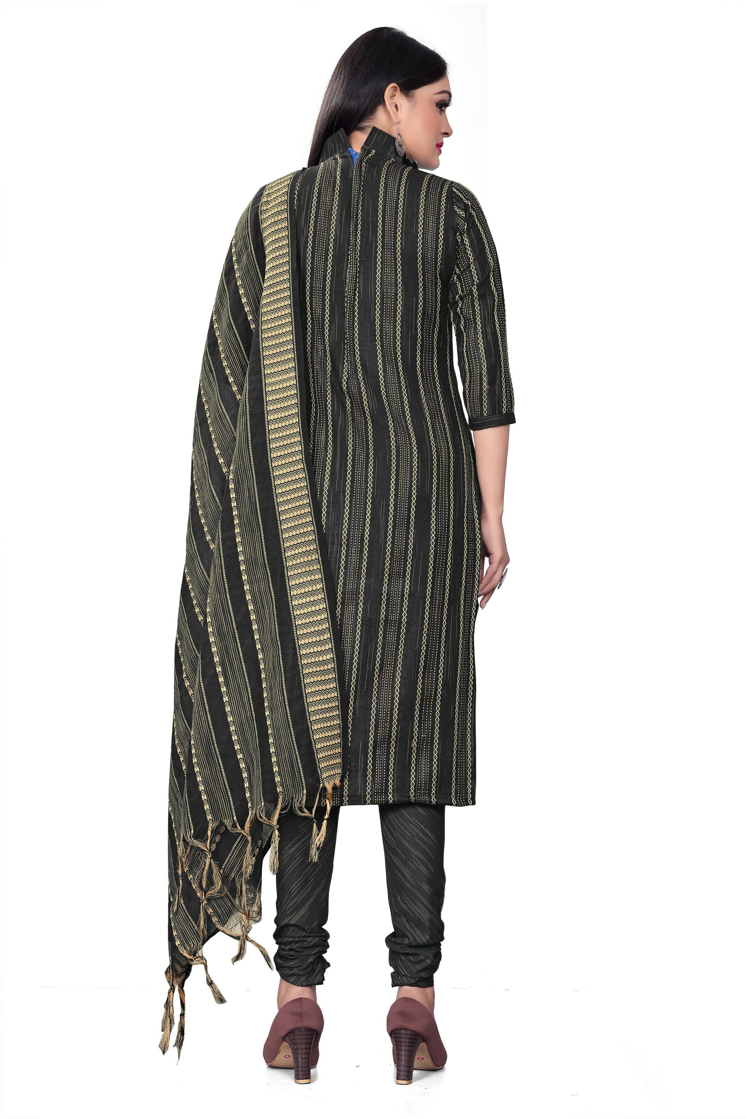 Black Cotton Jacquard Woven Unstitched Dress Material - Tanvi - Distacart