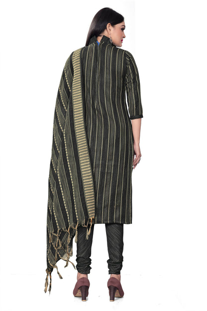 Black Cotton Jacquard Woven Unstitched Dress Material - Tanvi - Distacart