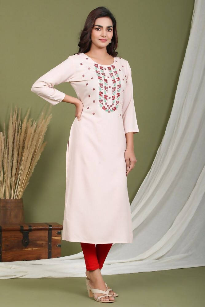 Yufta Women Pink Yoke Design Embroidered Kurta