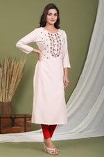 Thumbnail for Yufta Women Pink Yoke Design Embroidered Kurta