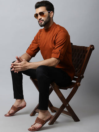 Even Apparels Brown Color Linen Pure Cotton Men's Kurta With Side Placket (SLD1137) - Distacart