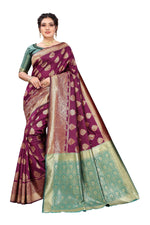Thumbnail for Vamika Ethnic Fire Purple Weaving Banarasi Jacquard Saree - Distacart