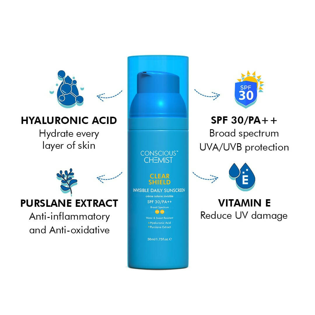 Conscious Chemist Clear Shield Invisible Daily Sunscreen SPF30 PA++ - Distacart