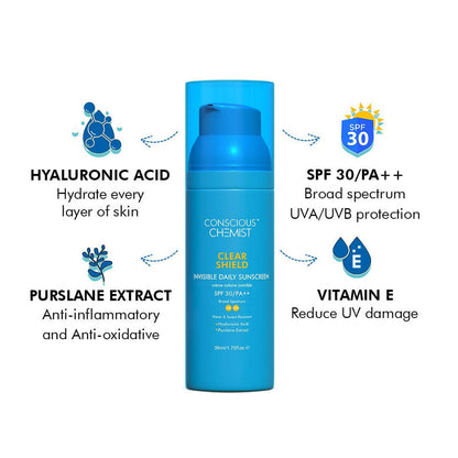 Conscious Chemist Clear Shield Invisible Daily Sunscreen SPF30 PA++ - Distacart