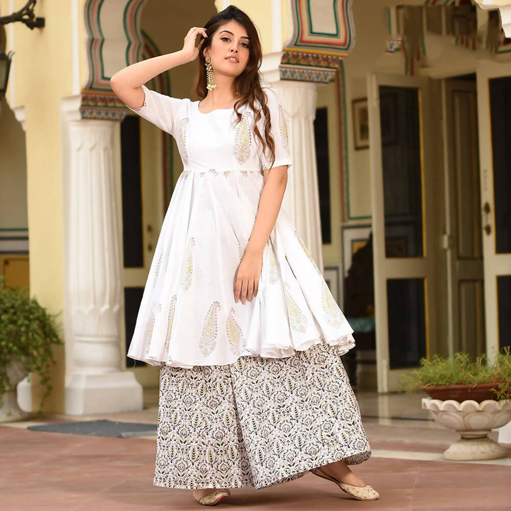 PartyWear Designer White Pure Maslin Palazzo Suit - Anbazaar - Distacart