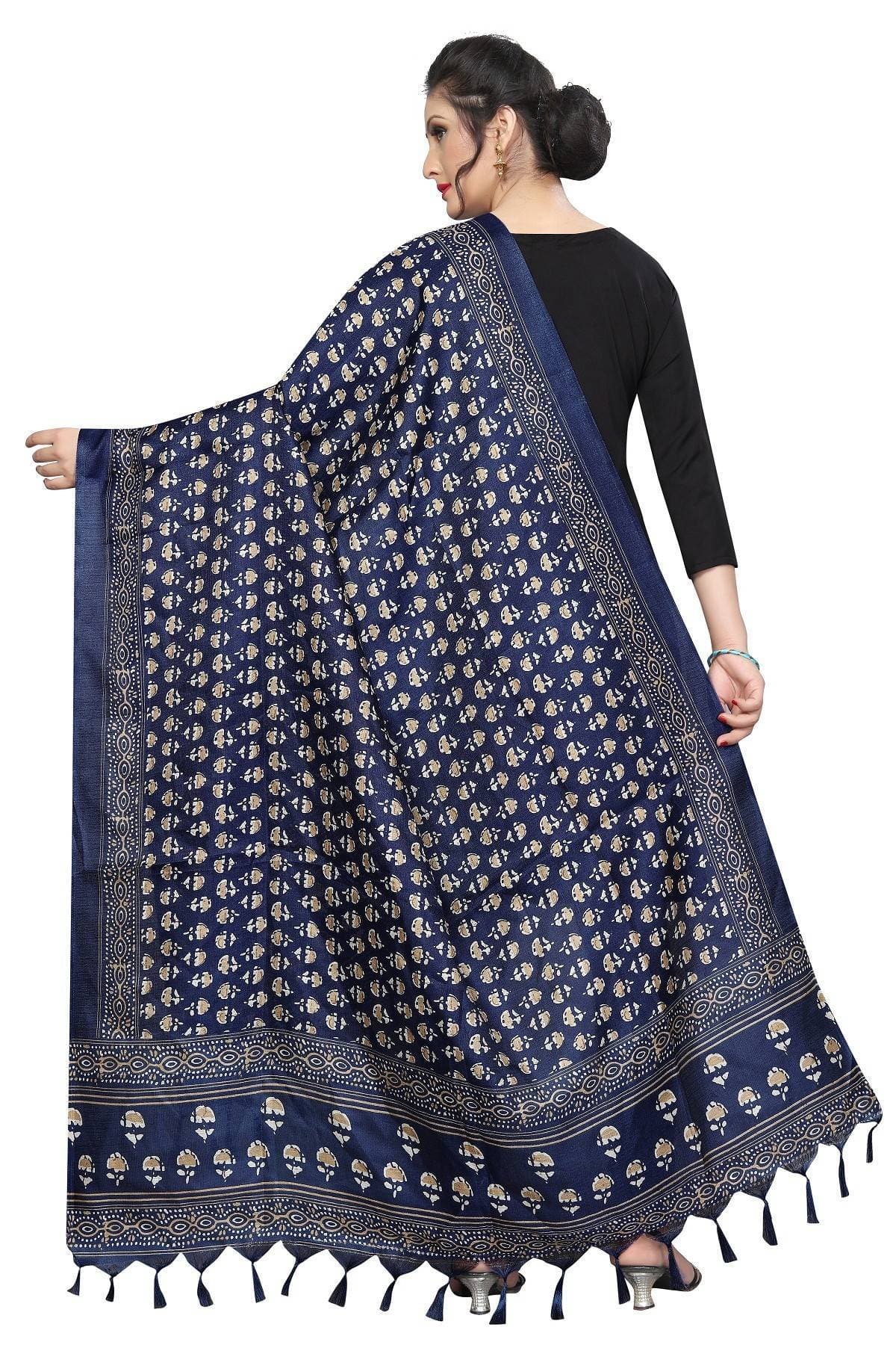Vamika Navy Blue Printed Khadi Bhagalpuri Latest Dupatta
