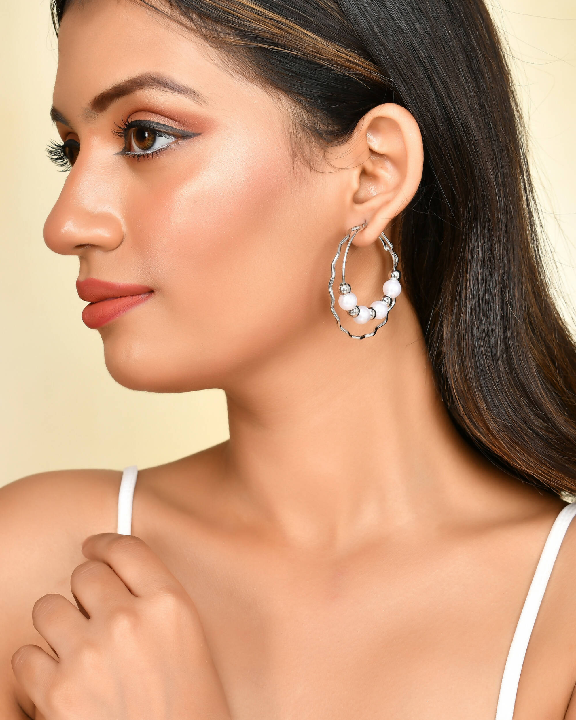 VOJ Women Sliver-Plated Pearl Stainless Steel Hoop Earrings - Distacart