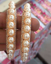 Thumbnail for Mominos Fashion Trendy Gold Plated American Diamond & Pearls Design Bangles Online