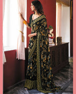 Thumbnail for Black Georgette Brasso Floral Printed Saree With Unstitched Blouse Piece - Zyanya - Distacart