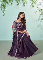 Thumbnail for Dark Purple Silk crepe Solid Saree With Unstitched Blouse Piece - Norita Ikshita - Distacart