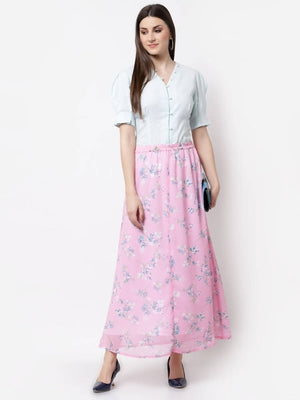 Myshka Pink Color Georgette Printed Skirt