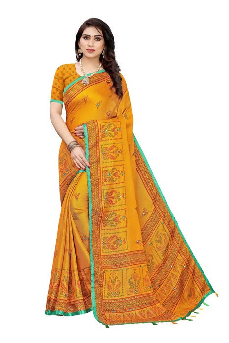 Vamika Embroidery Yellow Jute Silk Saree (Jhulka Yellow)