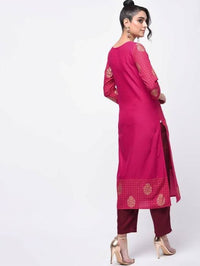Thumbnail for Aniyah Cotton Block Printed Pink Color Straight Kurta (AN-136K)