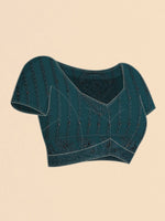 Thumbnail for Teal Georgette Embroidered and Stone Work Saree with Unstitched Blouse Piece - Roozal - Distacart