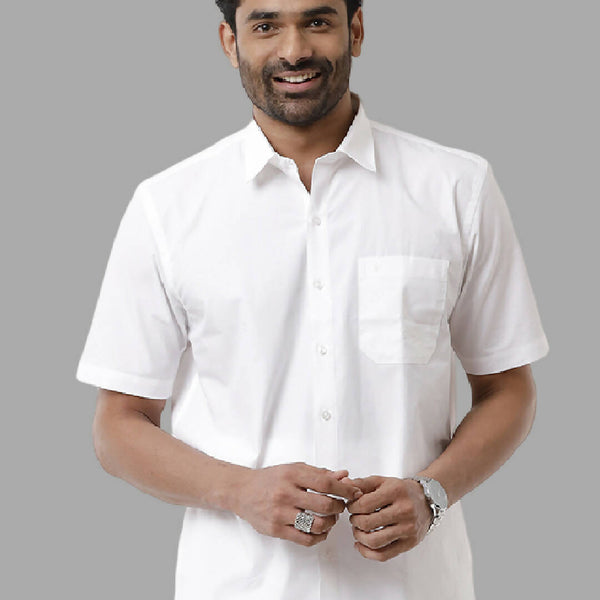 Ramraj Cotton Mens Half Sleeve White Shirt Plus Size - Samrat Cotton - Distacart