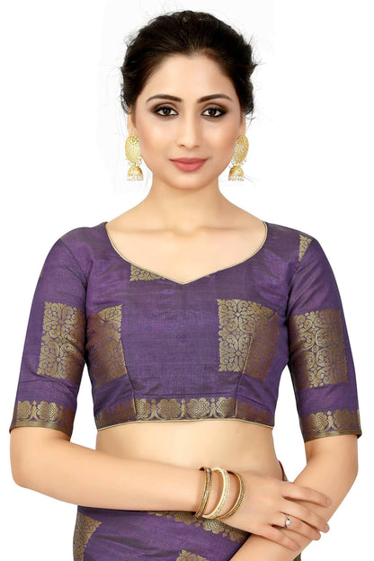 Mimosa Women's Kanchipuram Tussar Silk Purple Saree - Distacart